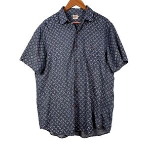 Faherty Men Atlas Short Sleeve Button Down Cotton Shirt Sz L Blue Casual Coastal